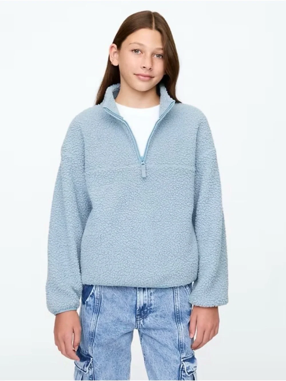 Gap Kid's Sherpa Half-Zip Pullover - Size 12 (XL) Baby Blue